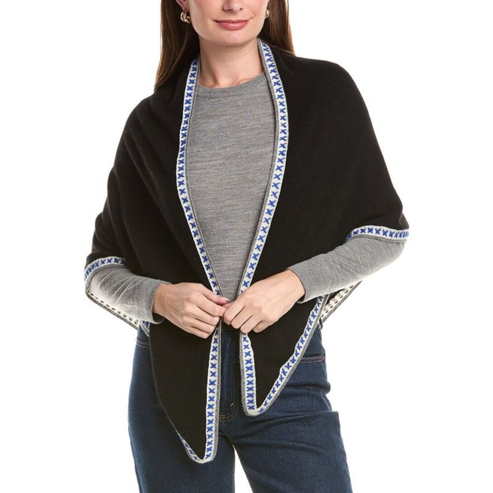 Forte Triangle 100% Cashmere Scarf Wrap, Black